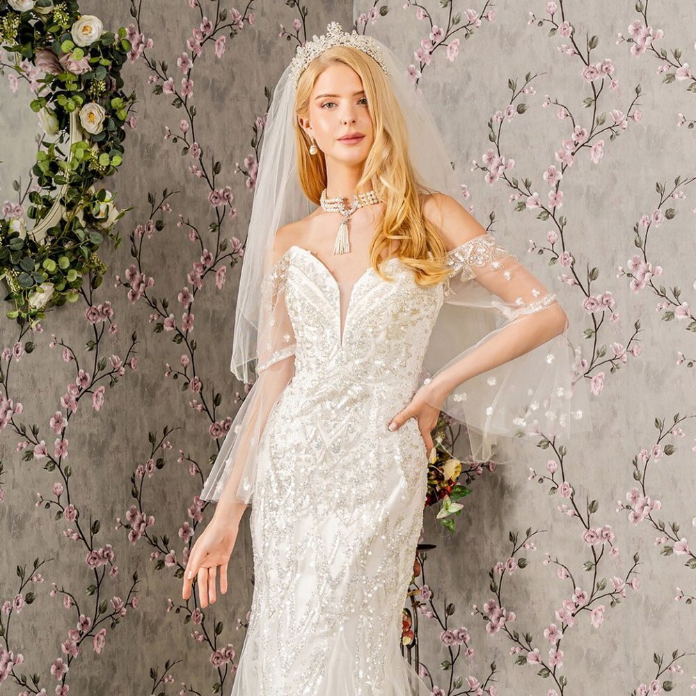 NEW LONG FORMAL WEDDING DRESS WITH ILLUSION SWEETHEART NECKLINE & BEADS GL3426